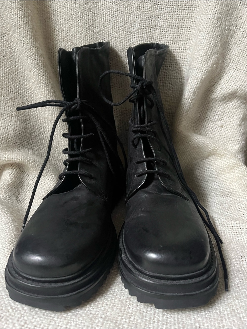 Women’s Black Leather Lace-Up Combat Boots Size 39, Never Worn
